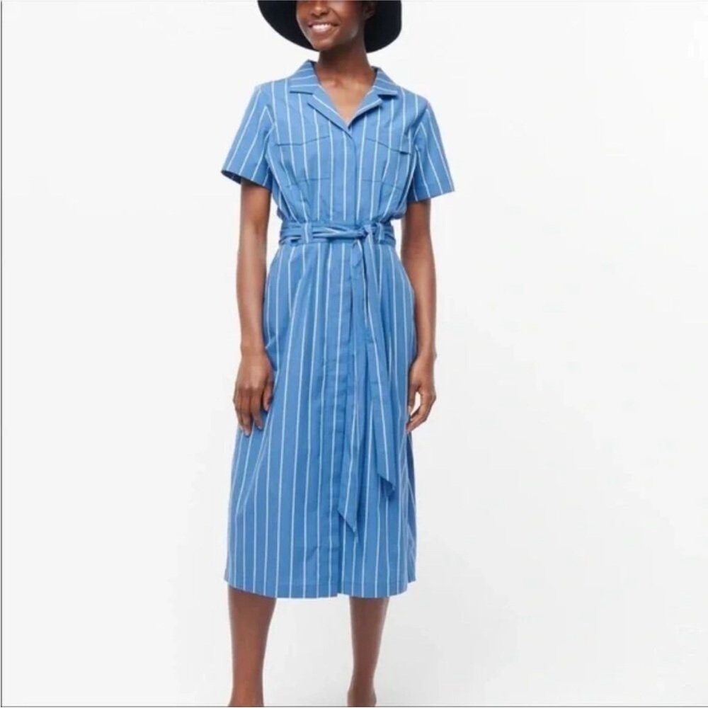 NWT J.Crew Blue & White Striped Belted Midi Dress